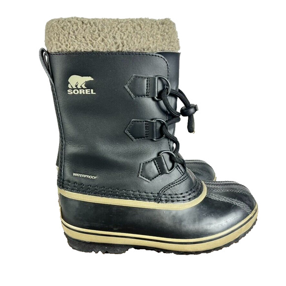 Sorel Boots Kid's Youth Size 2 Yoot Pac Snow Waterproof Winter Black/Green - Picture 2 of 11